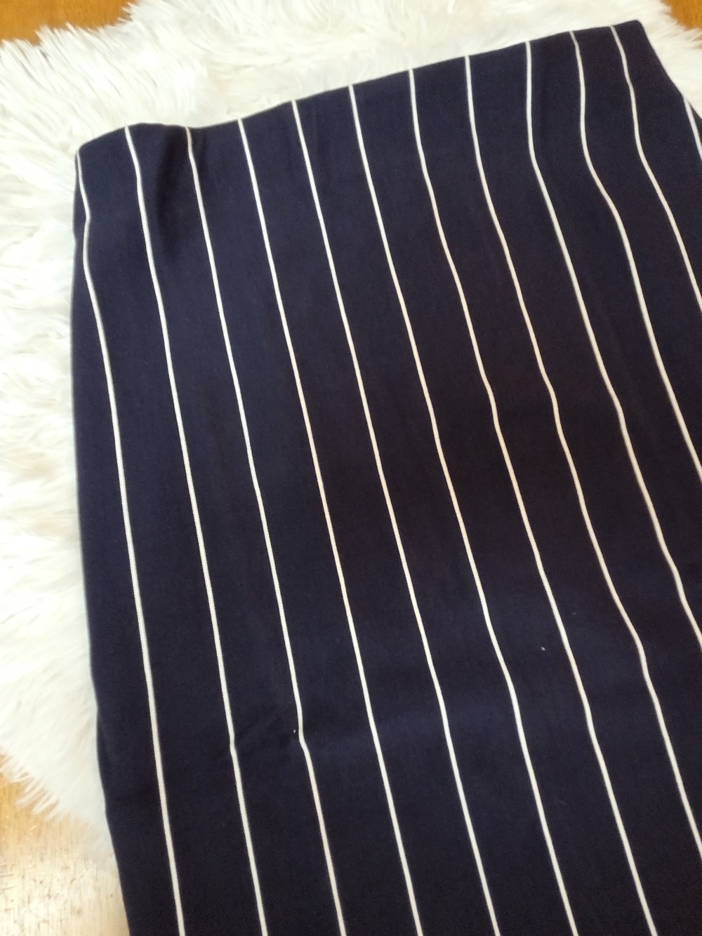 Navy Pencil Skirt with White Pinstripes